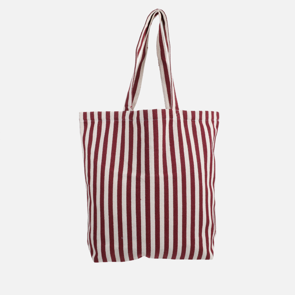 Cotton Stripe Bag in Natural x Burgundy