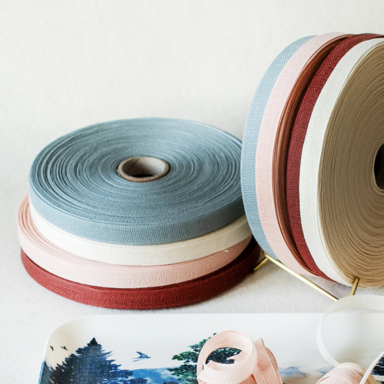 Italian Ribbon Grey Blue Cotton