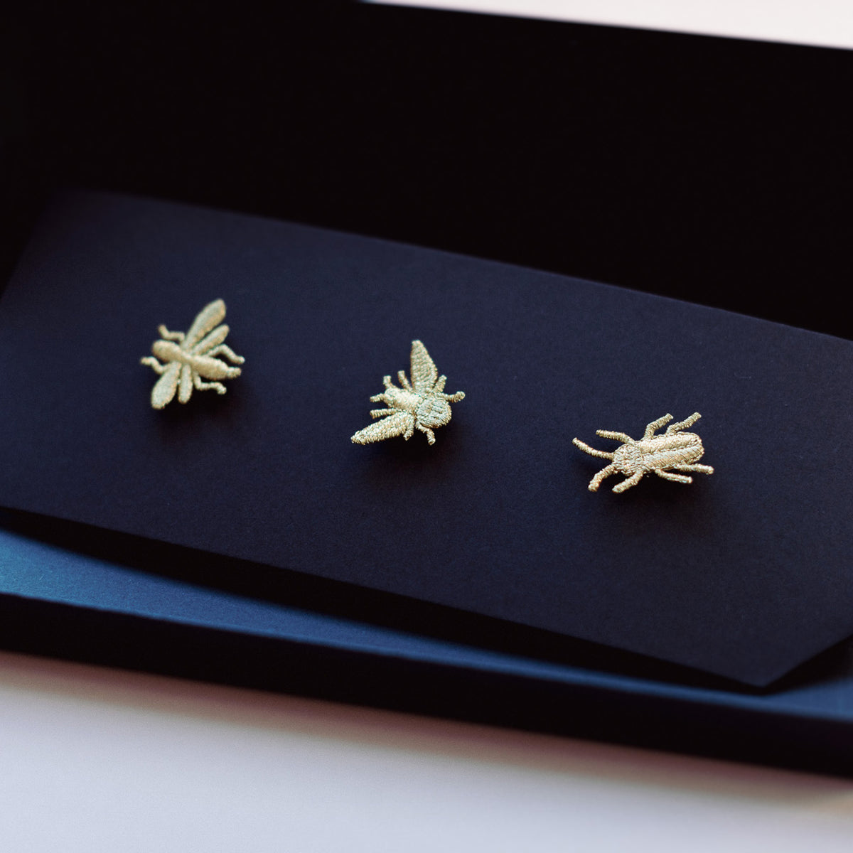 3 Little Bugs - Golden Embroidered Brooches