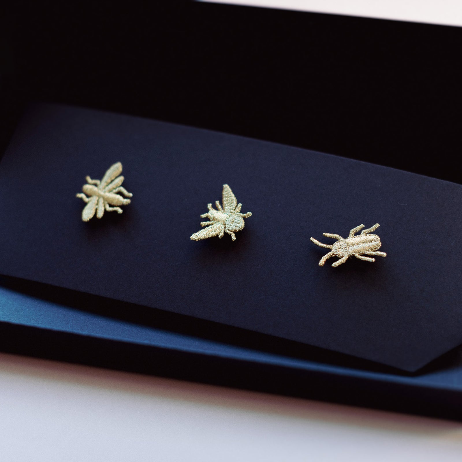 3 Little Bugs - Golden Embroidered Brooches