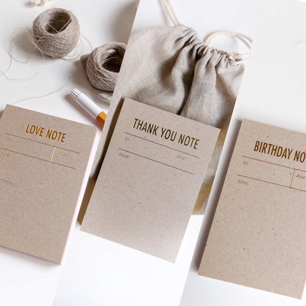 Notepads: Tear off a gold foil cards